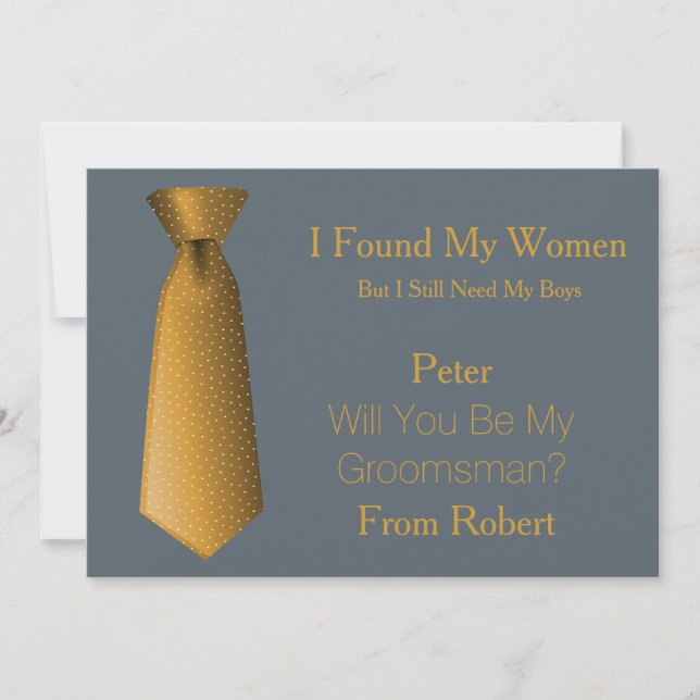 Invitation Serez-Vous Mon Groomsman Gold & White Cravate (Devant)