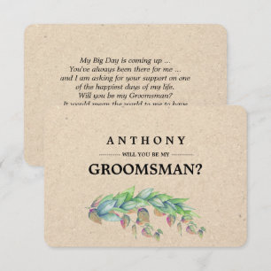 Invitation Serez-vous mon Groomsman ? Papier Botanique Kraft