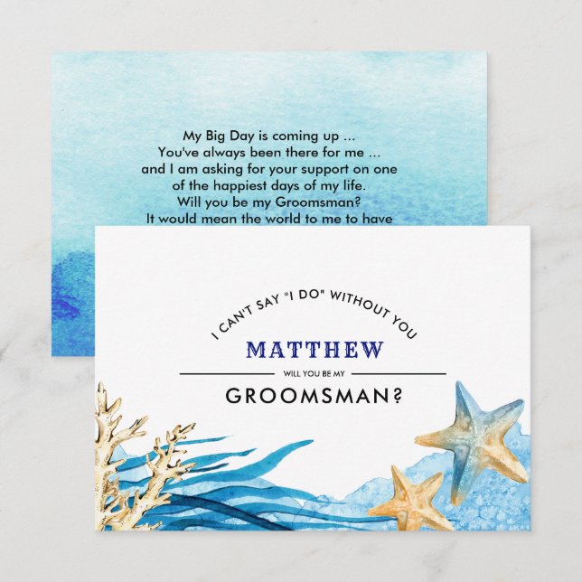 Invitation Serez-vous mon Groomsman ? Plage Starfish (Devant / Derrière)