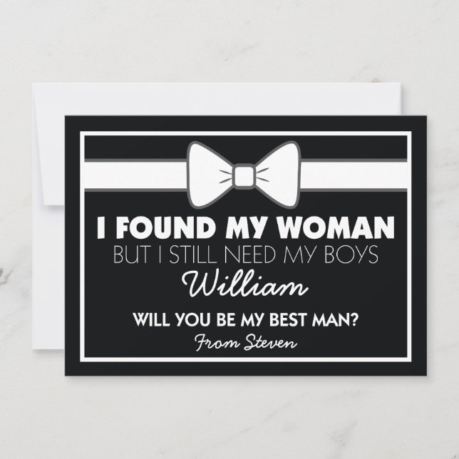 Invitation Serez-Vous Mon Meilleur Homme Black White Bow Crav (Devant)