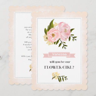 Invitation Serez-vous notre Flower Girl ? Pies roses