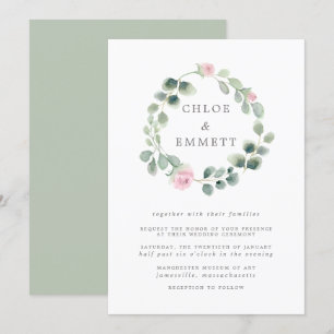 Invitation Serre d'Eucalyptus, Mariage rose