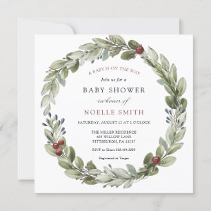 Invitation Serre d'hiver avec Baby shower Holly Berries