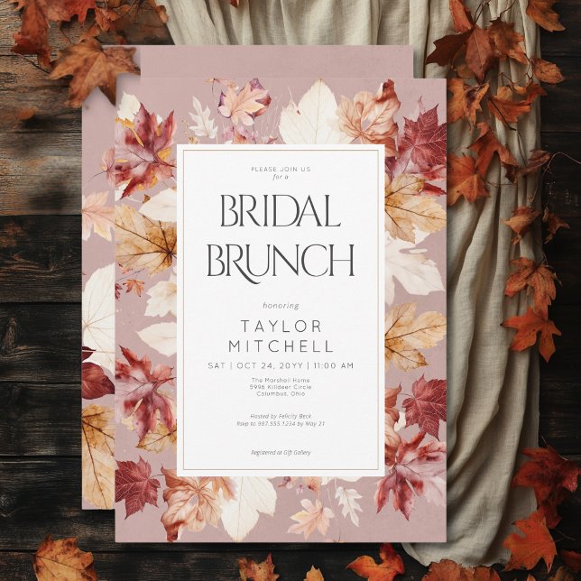 Invitation Serre rustique de l'automne Feuilles de vin Brunch (Rustic Wreath of Fall Leaves Wine Bridal Brunch Invitation)