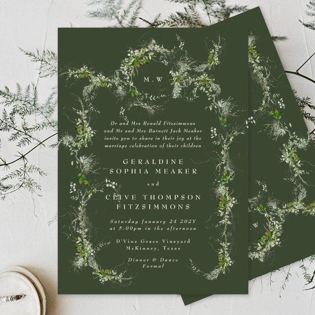 Invitation Serre verte d'Eucalyptus | Mariage de monogramme d (Créateur téléchargé)