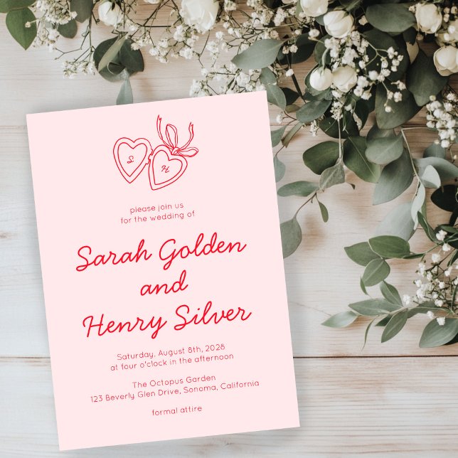 Invitation Serrure de coeur Whimsical Doodle Croquis moderne  (Whimsical Heart Locket Doodle Sketch Modern CUSTOM Invitation
)