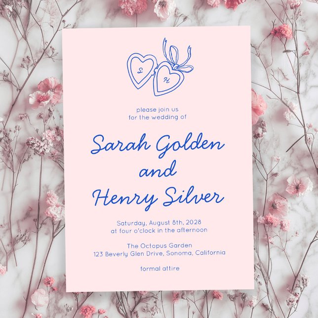 Invitation Serrure de coeur Whimsical Doodle Croquis moderne  (Whimsical Heart Locket Doodle Sketch Modern CUSTOM Invitation
)