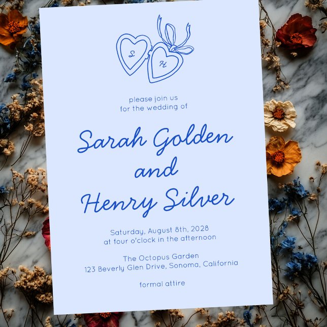 Invitation Serrure de coeur Whimsical Doodle Croquis moderne  (Whimsical Heart Locket Doodle Sketch Modern CUSTOM Invitation
)