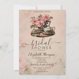 Invitation Service à thé rétro vintage Fleurs Réception de ma