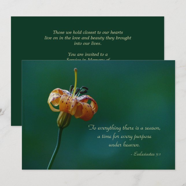 Invitation Service commémoratif, à tout il y a une saison (Devant / Derrière)