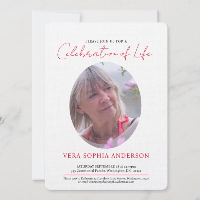 Invitation Service commémoratif coeur oval photo rouge noir b (Devant)