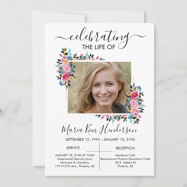 Invitation Service commémoratif de photos d'or simple Rose (Devant)