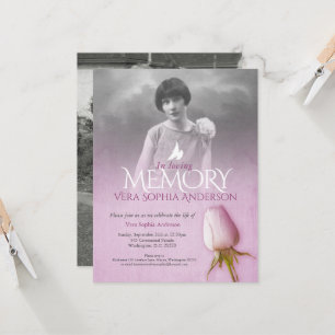 Invitation Service commémoratif photo violet rose funérailles