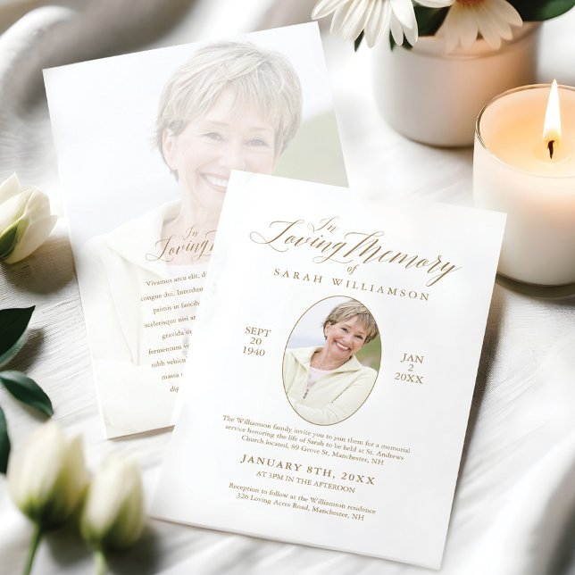 Invitation Service de memorial de photographie de calligraphi (Loving Memory Calligraphy Photo Memorial Service Invitation)
