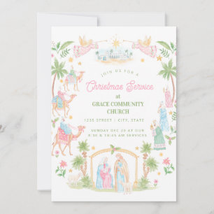 Invitation Service de Noël de la Nativité Pastel Église
