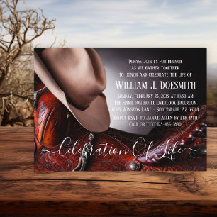 Invitation Service funèbre Mémorial Saddle Chapeau de Cowboy