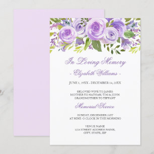 Invitation Service funéraire à la rose florale de lavande vio