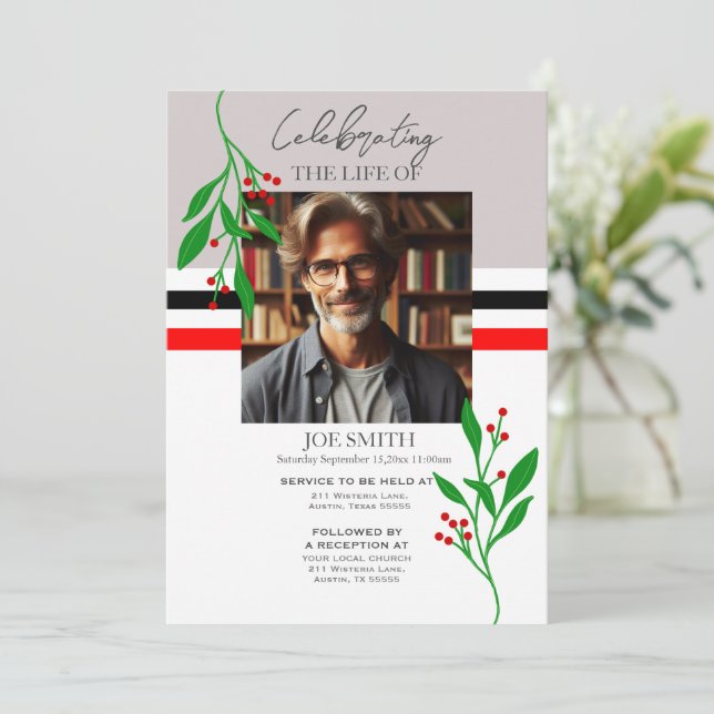 Invitation Service funéraire botanique moderne e-vite (Debout devant)