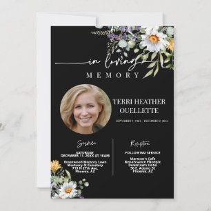 Invitation Service funéraire noir Fleur sauvage Photo