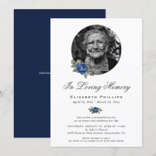 Invitation Service personnalisé Blue Floral Photo Memorial