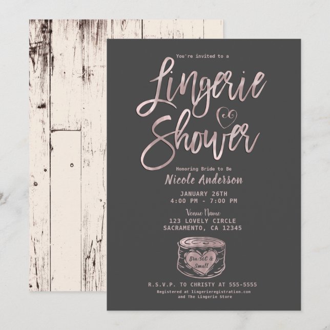 Invitation Serviette de lingerie rose gold rose gris glamour  (Devant / Derrière)