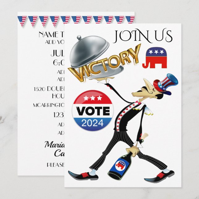 Invitation Servir la victoire électorale version républicaine (Devant / Derrière)