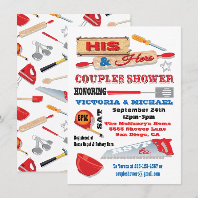 Invitation Ses et ses couples Outils Cuisine Douche Invitatio (Devant / Derrière)