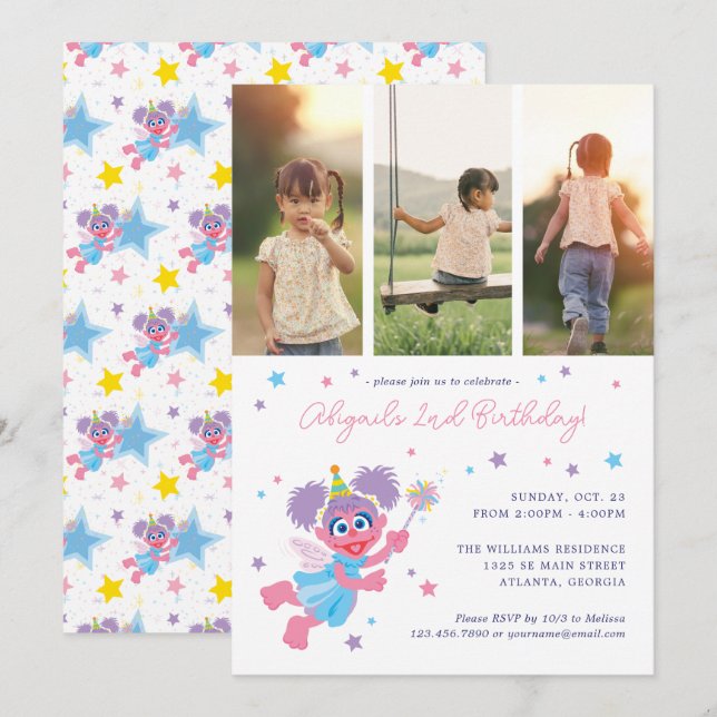 Invitation Sesame Street Abby Cadabby Photo Collage Anniversa (Devant / Derrière)
