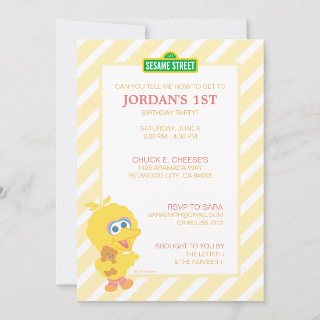 Invitation Sesame street Baby Big Bird Anniversaire (Devant)