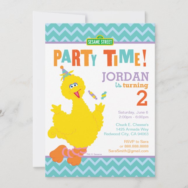 Invitation Sesame Street Big Bird Chevron Anniversaire (Devant)
