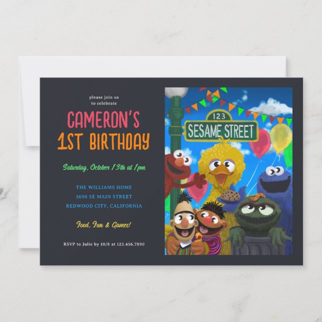 Invitation Sesame Street Caractère Anniversaire Illustration (Devant)
