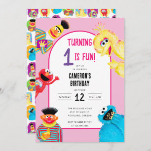 Invitation Sesame Street Caractères Première fête d'anniversa