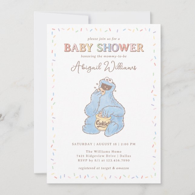 Invitation Sesame Street Cookie Monster Confetti Baby shower (Devant)