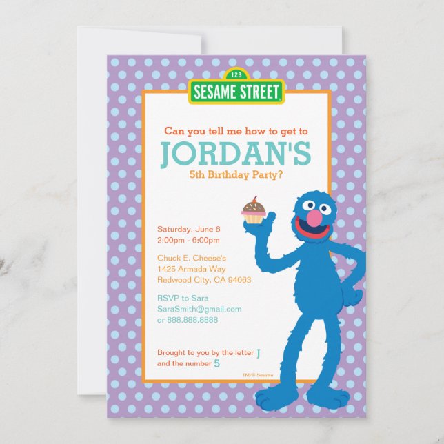 Invitation Sesame Street Grover Polka Dot Anniversaire (Devant)