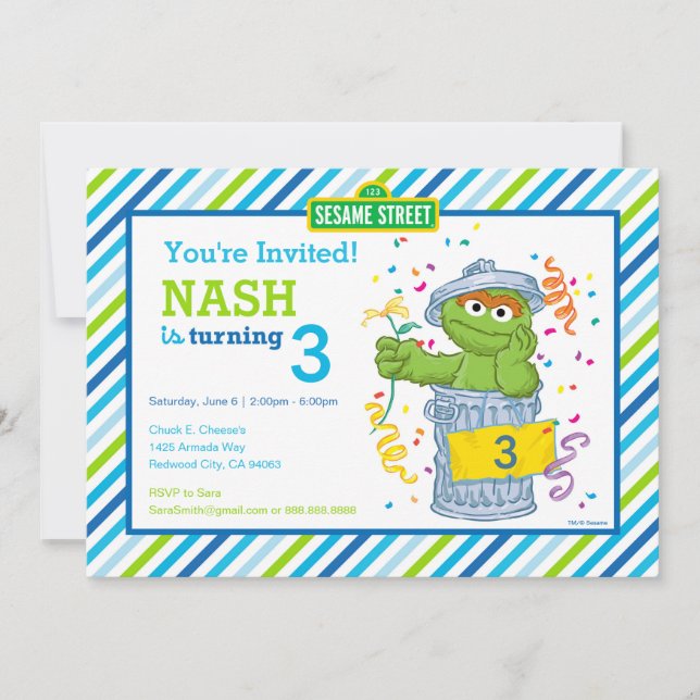 Invitation Sesame Street Oscar the Groupement rayé Anniversai (Devant)