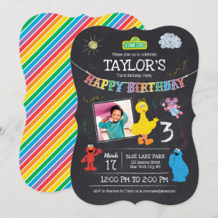 Invitation Sesame Street Pals Chalkboard Photo 3Anniversaire