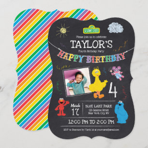 Invitation Sesame Street Pals Chalkboard Photo 4Anniversaire