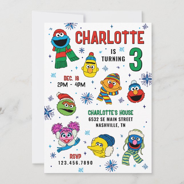 Invitation Sesame Street Winter Snowflakes Anniversaire (Devant)