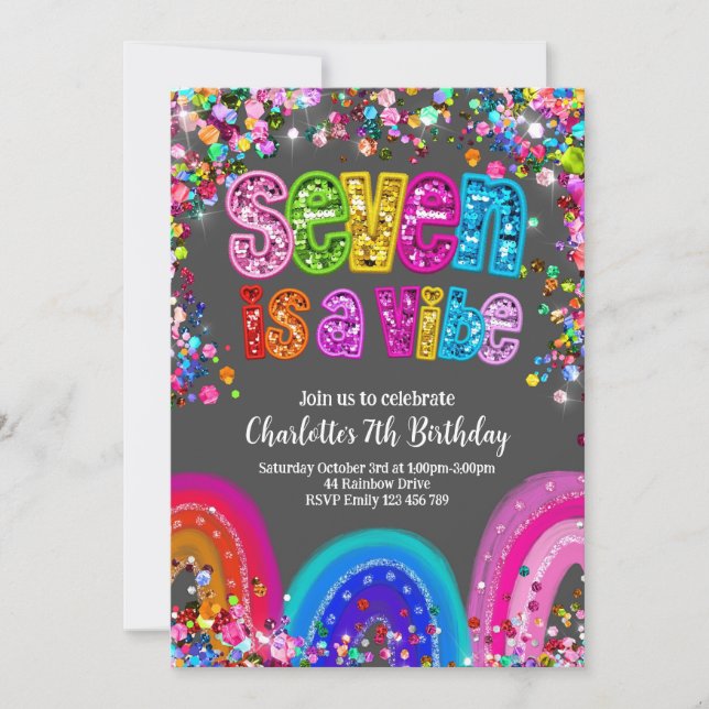 Invitation Seven est une Parties scintillant Vibe Filles Invi (Devant)