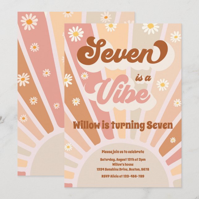 Invitation Seven Is A Vibe Boho Sunshine 7e fête d'anniversai (Devant / Derrière)
