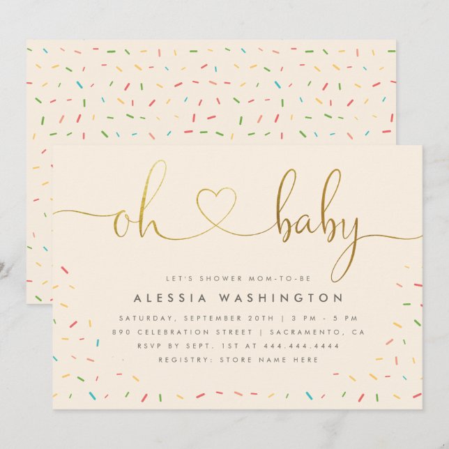 Invitation Sexe Elegant Gold Script Oh Baby shower (Devant / Derrière)