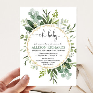 Invitation Sexe neutre Eucalyptus verdure oh baby shower