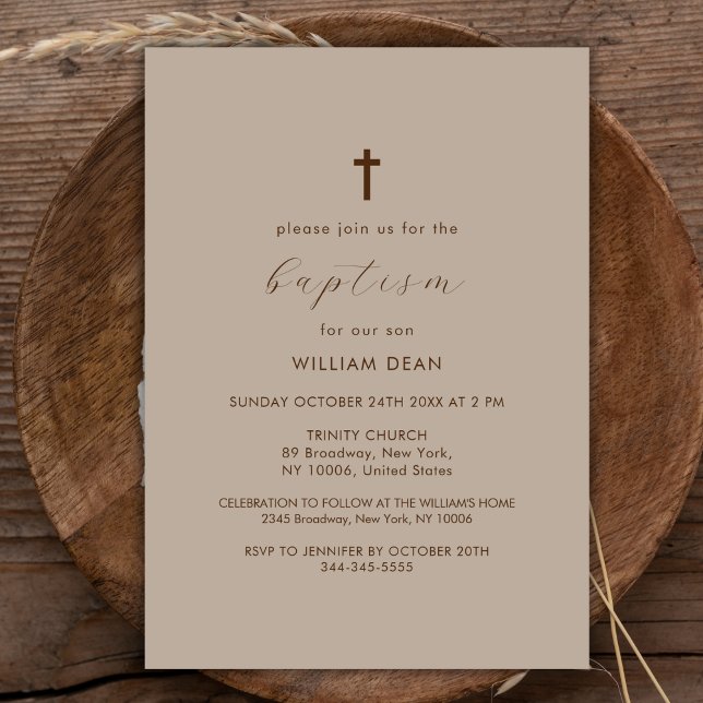 Invitation Sexe Neutre Simple Script Boho Cross Baptism (Gender Neutral Simple Script Boho Cross Baptism Invitation)