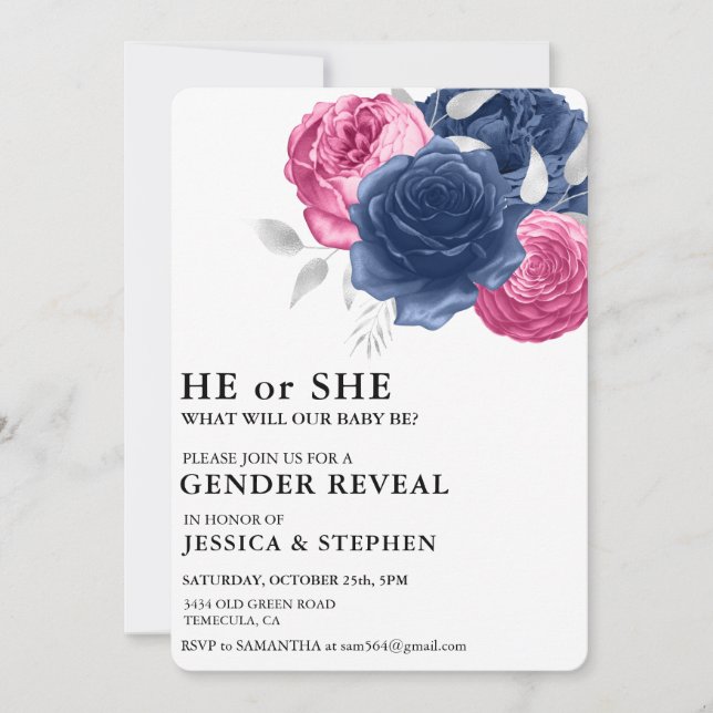 Invitation Sexe Révéler Rose Bleu Floral Fleurs (Devant)