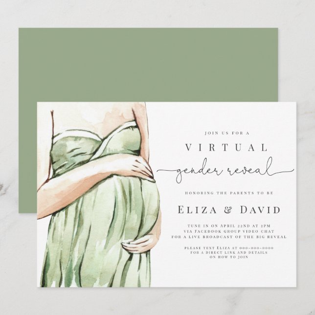 Invitation  Sexe Virtuel Sage Vert Boho Lui Ou Elle (Devant / Derrière)