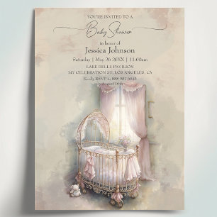 Invitation Shabby Chic berceau bébé roseBaby Shower