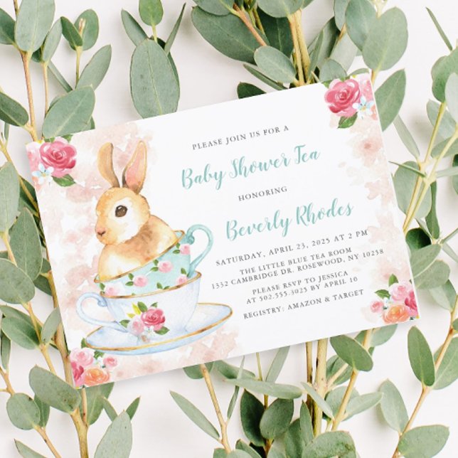 Invitation Shabby Chic Bunny Baby shower Tea Party (Créateur téléchargé)
