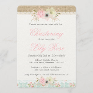 Invitation Shabby Chic Christening/Baptême