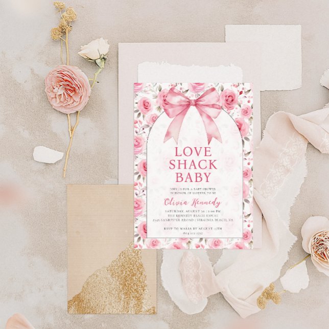 Invitation Shabby Chic Coquette Pink Love Shack Baby shower (Love Shack Baby - Baby Shower Invitation)