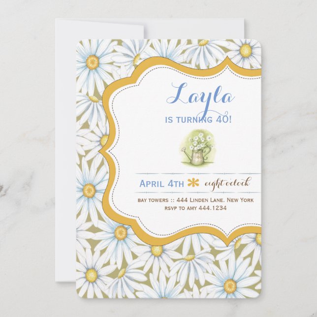 Invitation Shabby Chic Daisy Floral Anniversaire Fête Invitat (Devant)